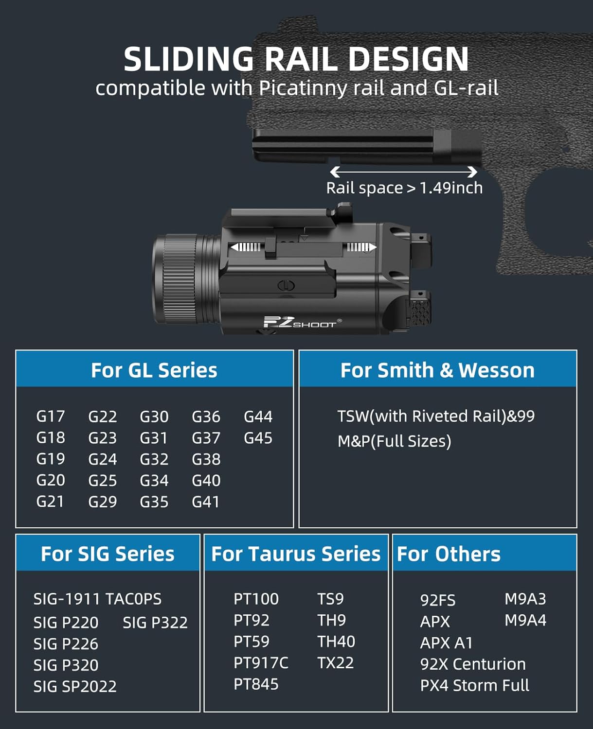 EZshoot 2400 Lumens Laser Light Combo with Strobe Mode, High Lumen Pistol Flashlight, Magnetic Rechargeable Green Laser Light with Quick Install Adjustable Slide Rail for Picatinny GL Rail