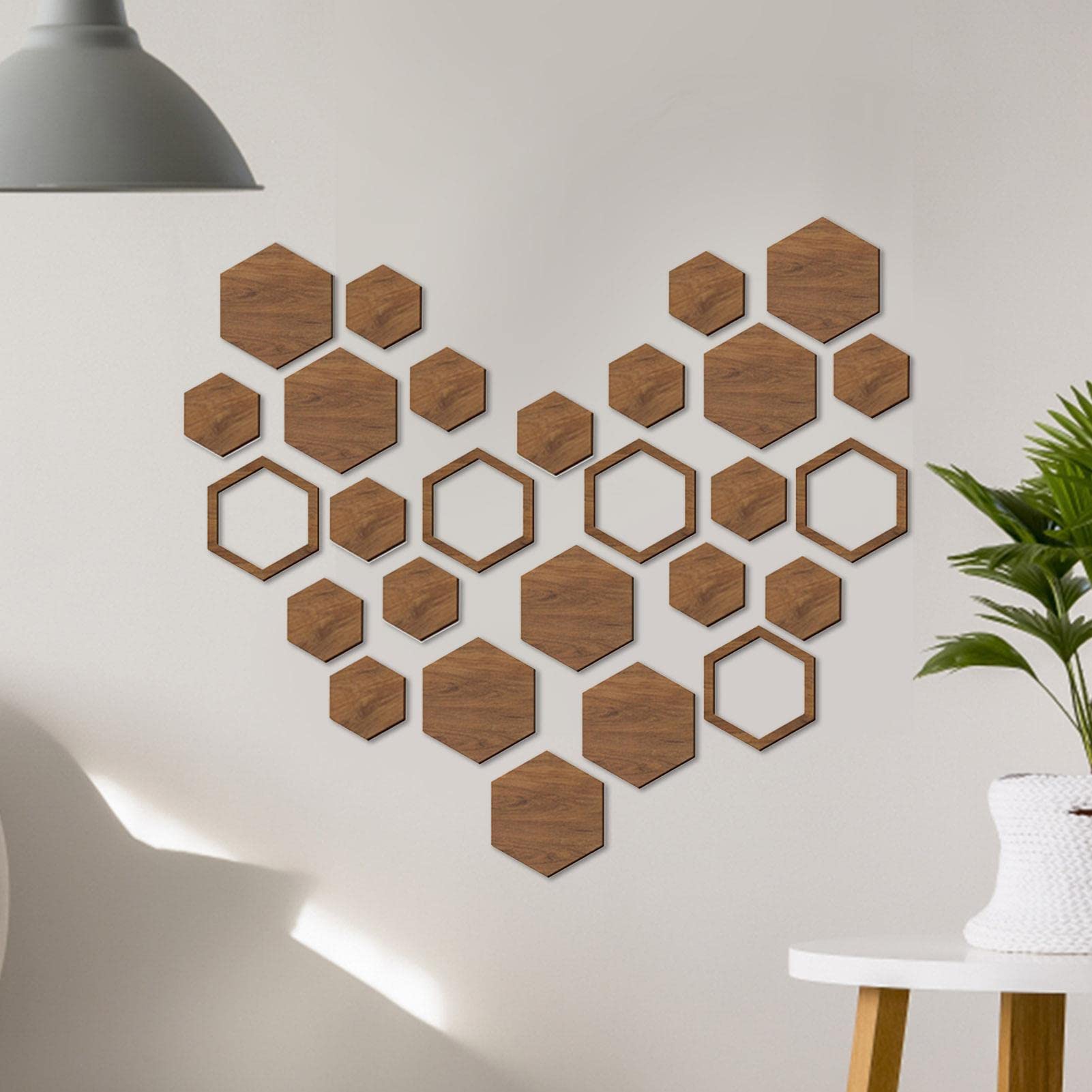 Hexagon Lot de 27 décorations murales hexagonales antidérapantes en Bois | Décoration Murale autocollante en nid d'abeille pour Salon, Cuisine, Salle de Bain