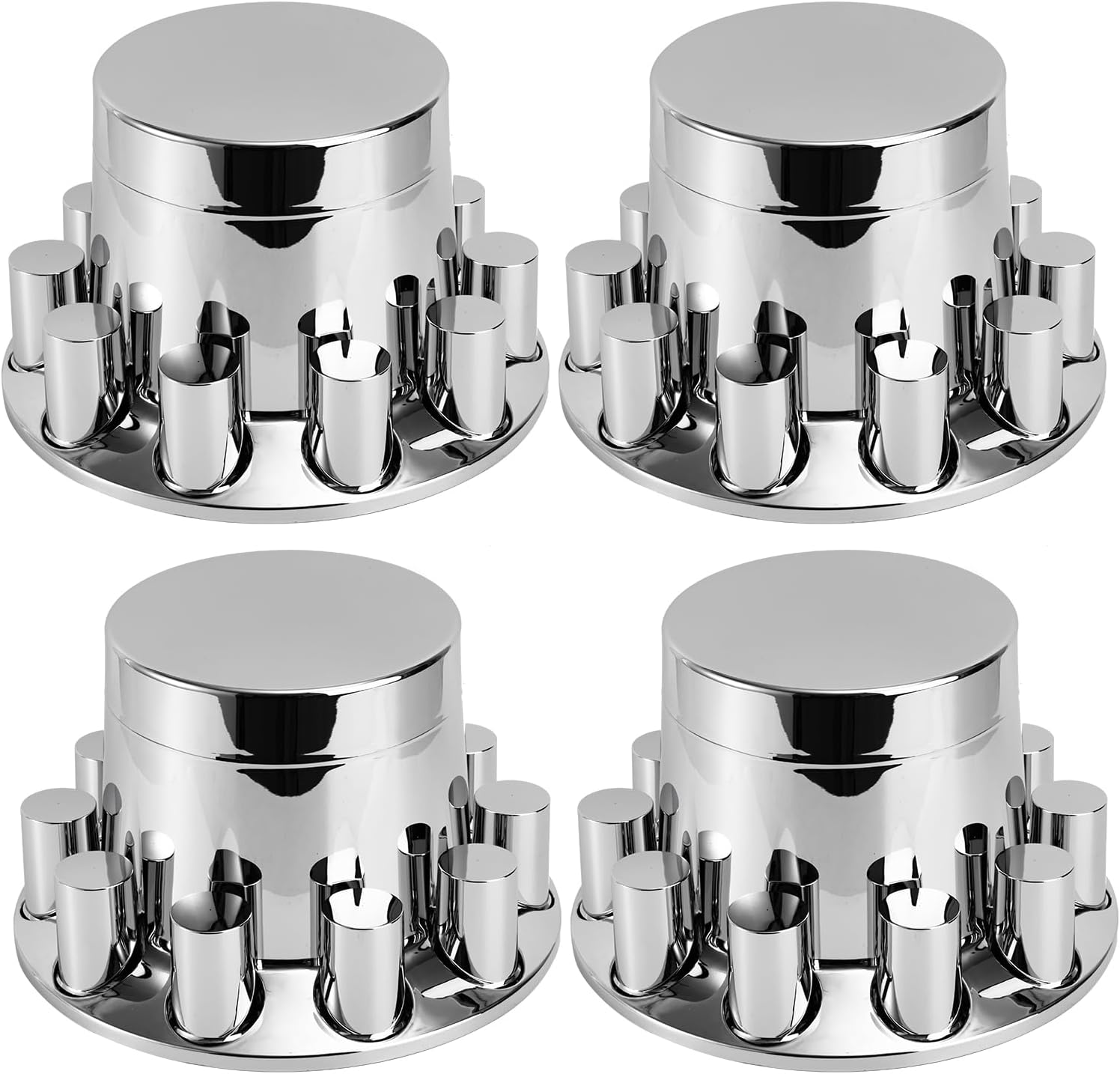 4 Rear Cylinder Axle Wheel Covers - Rear Axle Hub Covers with 33mm Thread-On Chrome Lug Nut Covers for Semi Truck