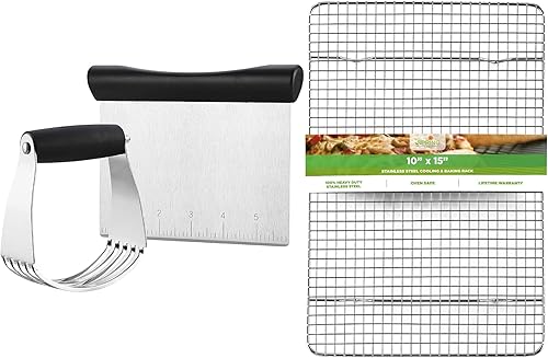 Spring Chef Batidora de masa de acero inoxidable y raspador de banco, estante de enfriamiento de acero inoxidable de 10 x 15 pulgadas, paquete de 2