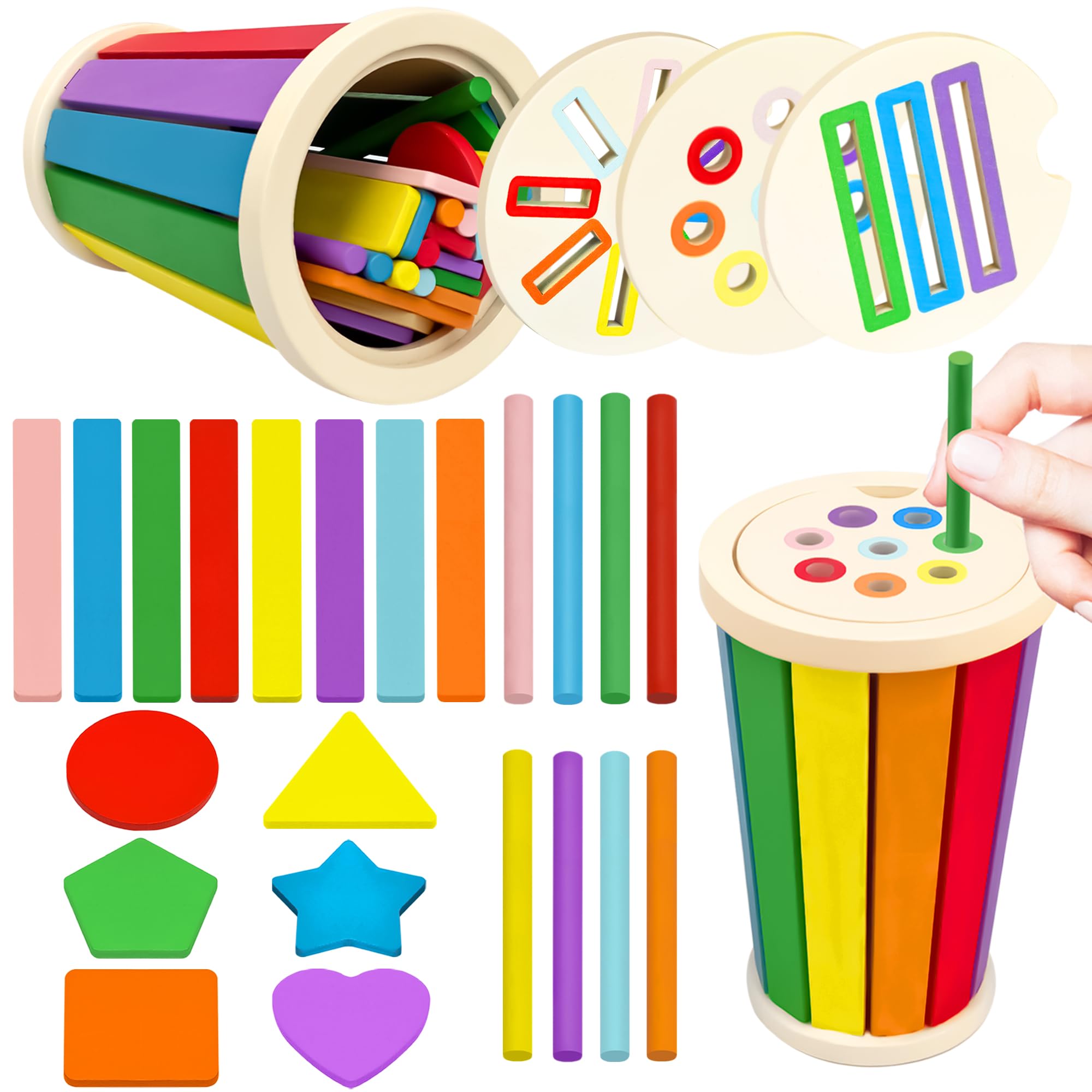 Montessori Spielzeug ab 1 Jahr, 3-in-1 Montessori Spielzeug ab 1 2 3, Holz Farbe Form Sortierspielzeug, Motorikspielzeug und Sortierspiel, Lernspielzeug Fördert Feinmotorik Baby ab 12 Monate[Original]