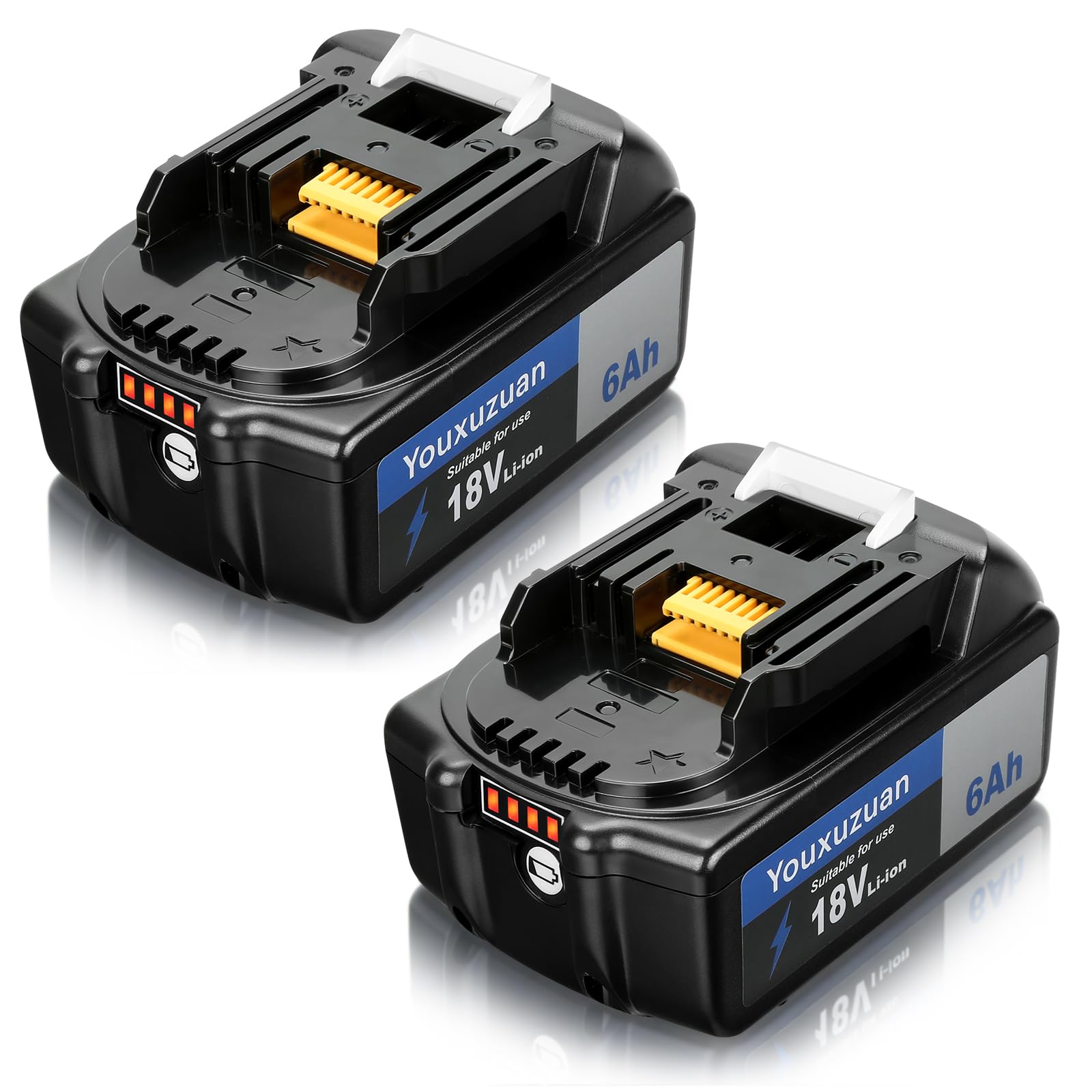 Photo 1 of ***BATTERIES DO NOT HOLD CHARGE*** Youxuzuan 2-Pack 6.0Ah Replacement for Makita 18V Battery BL1860B, (Black)