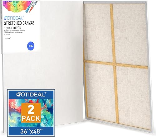 GOTIDEAL Lienzos estirados para pintura, 36 x 48 pulgadas, juego de 2 unidades, blanco imprimado, 100% algodón, lienzos grandes para pintar para