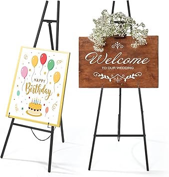 CroBlissful Black 50" Easel Stand for Wedding Sign Adjustable 3Tier Height Display Easel with Chain Heavy Duty Floor Tripod for Welcome Wedding Sign Painting Canvas Baby Shower Party Poster Metal