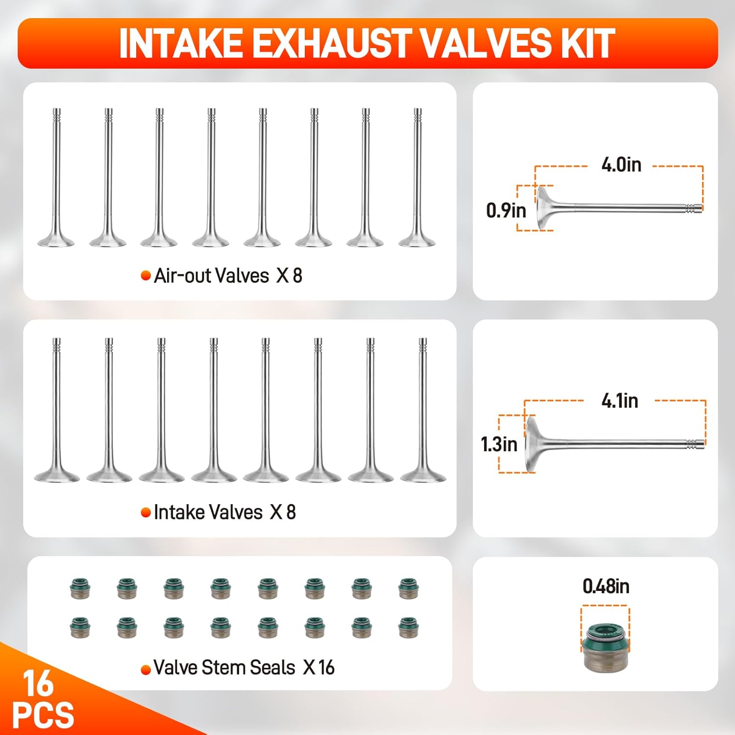 2.0T Intake Exhaust Valves & Cylinder Head Gasket Set with Bolts Compatible with 2009-2015 VW CC Jetta Eos Tiguan GTI Passat, Audi A3 A4 A5 A6 Q5 TT 2.0L L4 Engine Replace# 06D109601M 06D109611H