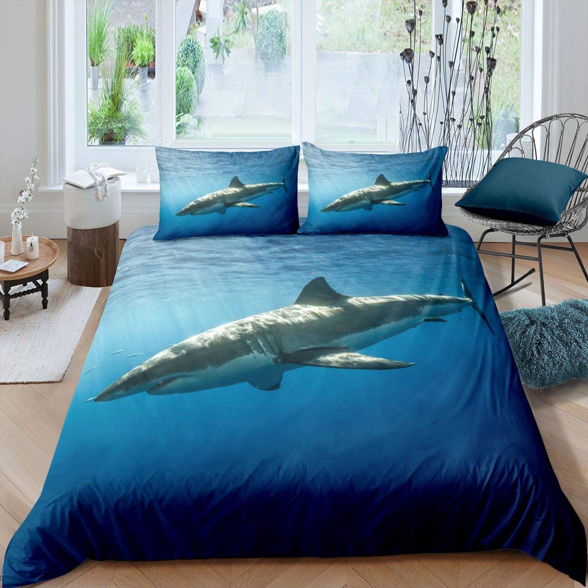 Housse de couette mer et requin pour créer une chambre enfant thème marin