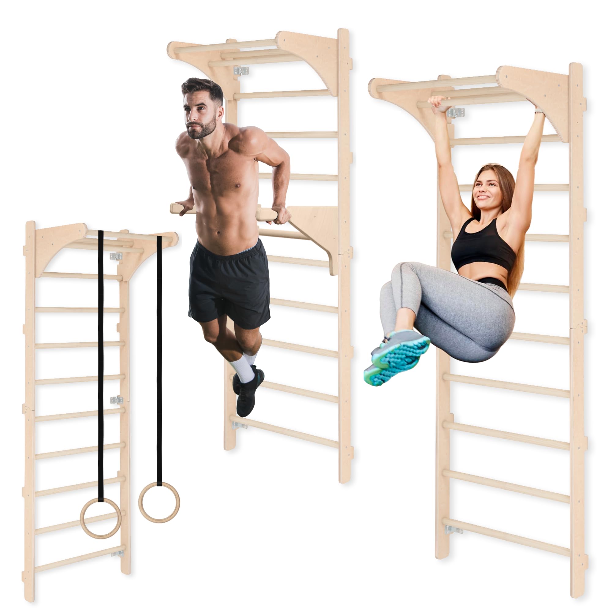 MAMOI Pared de Escalada de Madera con Barra de dominadas para Adultos (230 cm), Dispositivo de Fitness Multifuncional, Escalera de Escalada para Adultos y niños, 100% ecológico