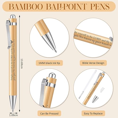 Miniatura 5 de Regalo cristiano con versículo bíblico, bolígrafos de bambú religiosos inspiradores, llavero con tarjetas, regalos de iglesia cristiana