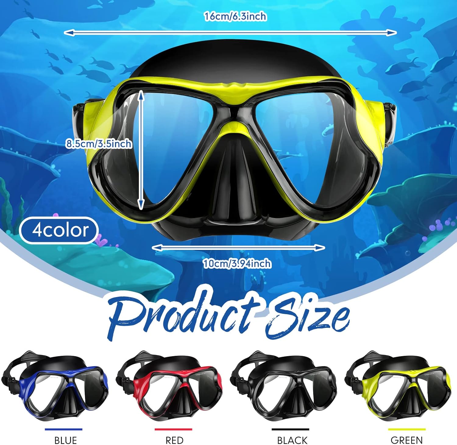 Preboun 4 Pcs Adult Snorkeling Diving Mask Scuba Swim Masks Anti Fog No Leaking Snorkeling Goggle for Men Women Panoramic Swim Goggles with Nose Cover for Diving Underwater