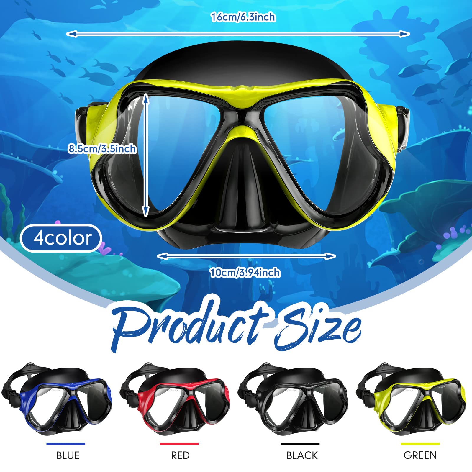 Preboun 4 Pcs Swim Masks for Adults Pool Diving Mask with Nose Cover Anti Fog Dive Mask Snorkeling Gear for Men Women Panoramic Scuba Swimming Goggles for Diving Swimming