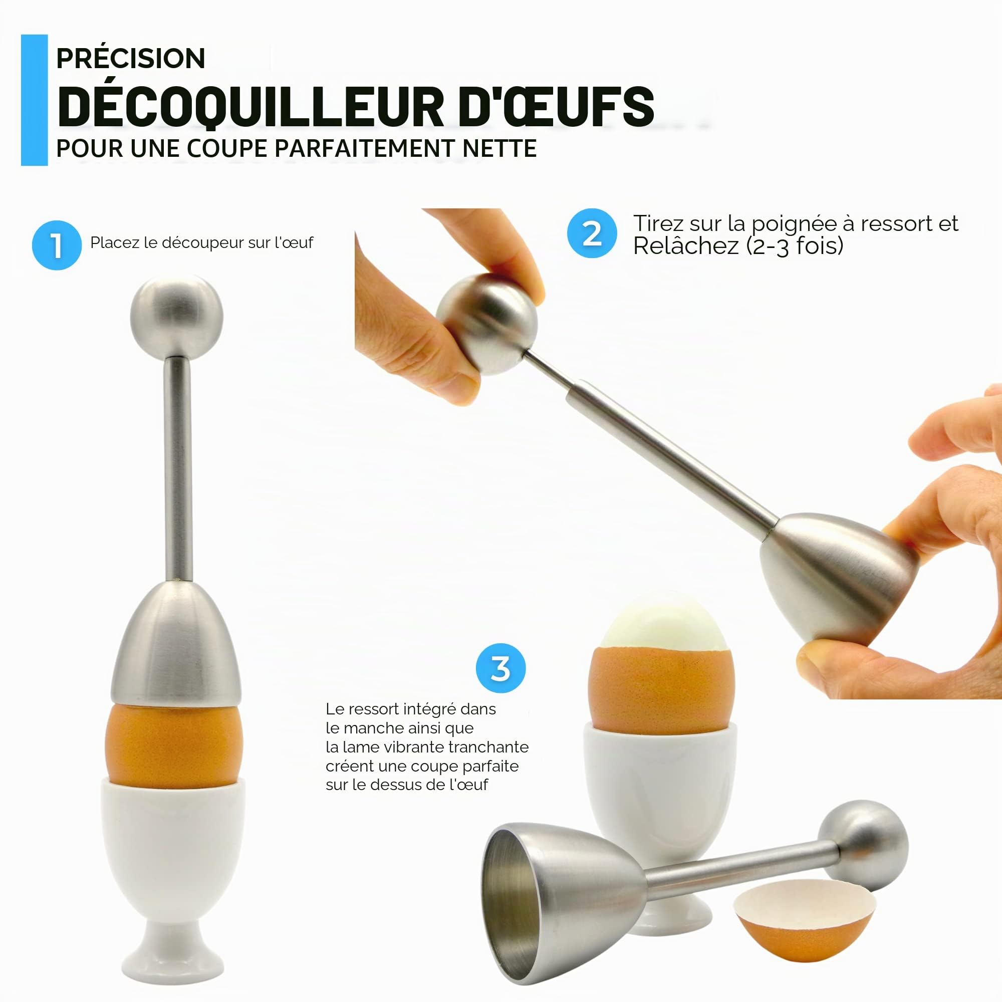 Coupe Oeuf en Acier Inoxydable, Coupe Oeuf à la Coque, Toque Oeuf