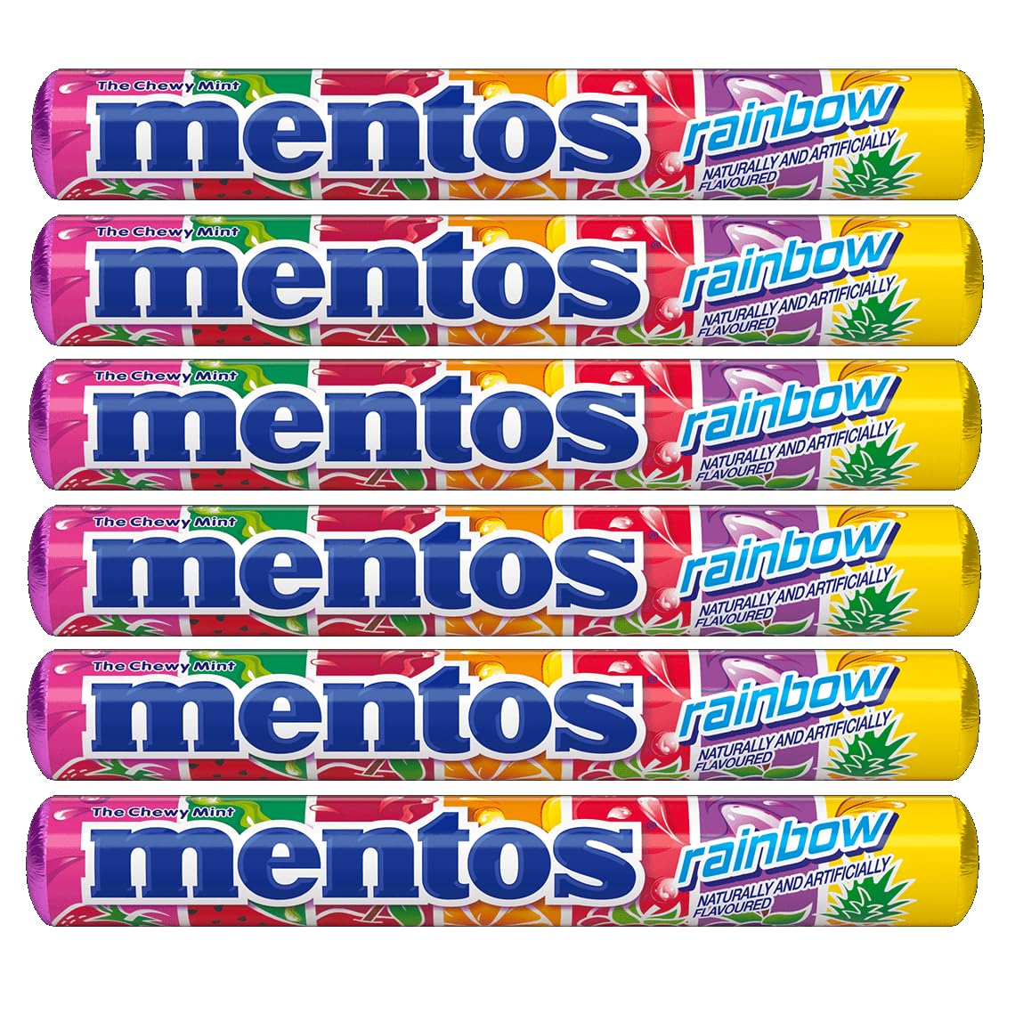 Mentos Chewy Mint Candy Roll, Rainbow Flavour Pack Of 6, (6x29g)