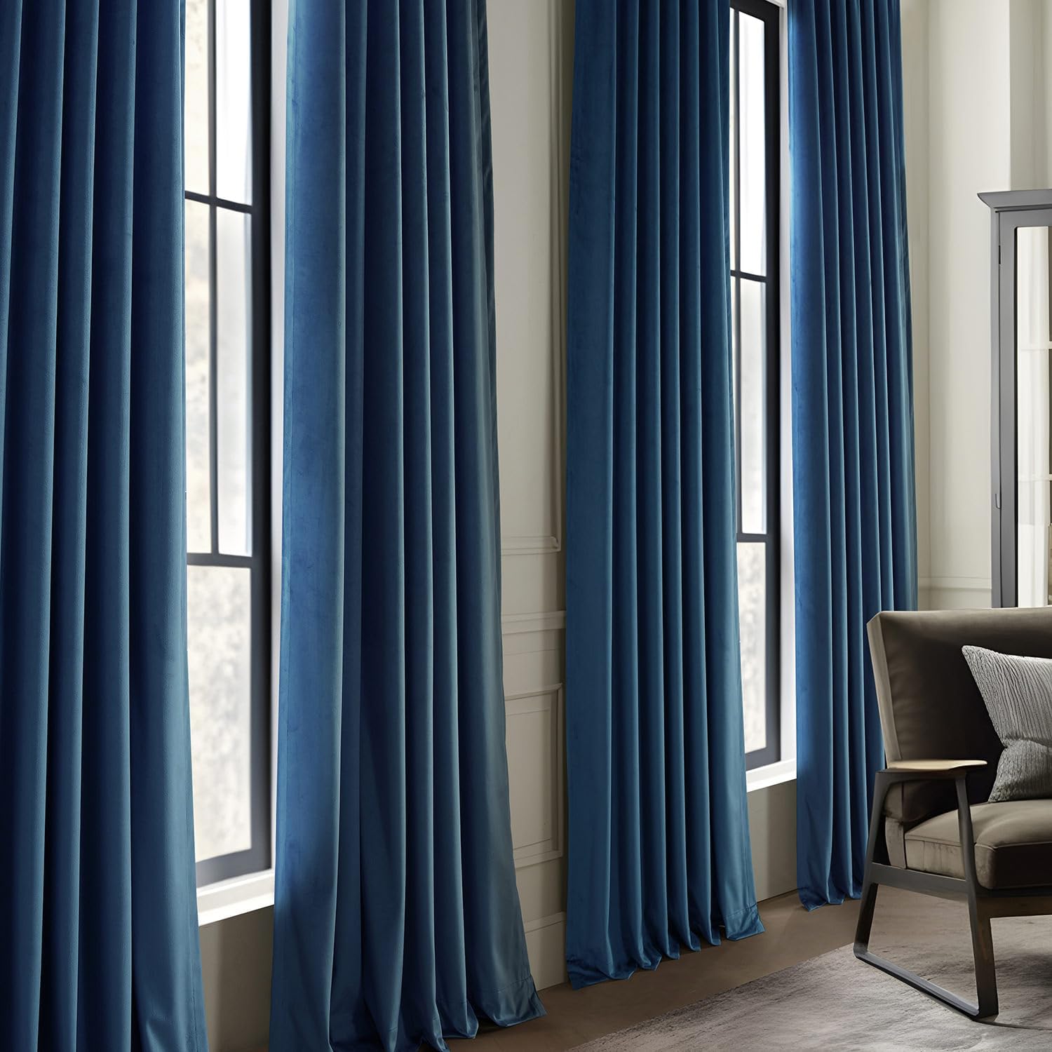 HPD Half Price Drapes Basic Deluxe Velvet Room Darkening Curtains 2 Panels Set - Grommet Curtains 108 Inches Long Window Curtains for Living Room & Curtains for Bedroom, 50W x 108L, Deep Cobalt Blue