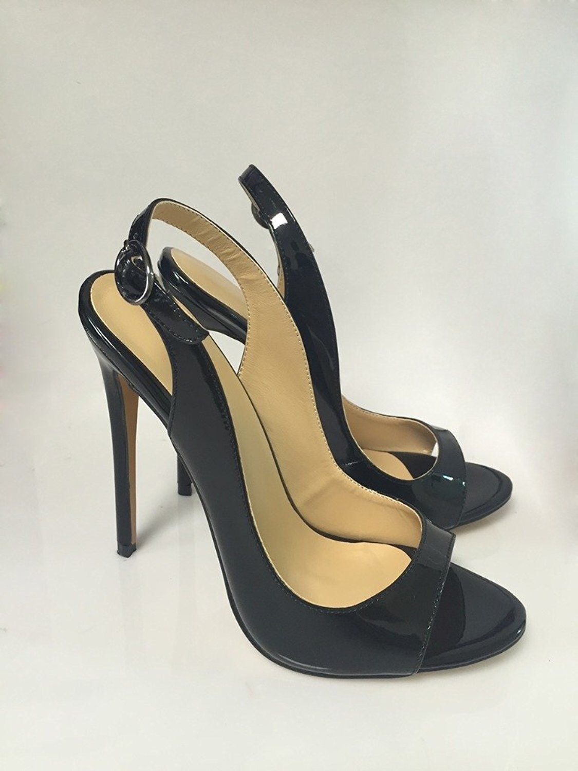 EDEFS Damenschuhe 120mm Peep Toe Slingback High Heels Sandalen mit Schnalle Öffnen Zehe Stiletto Schuhe