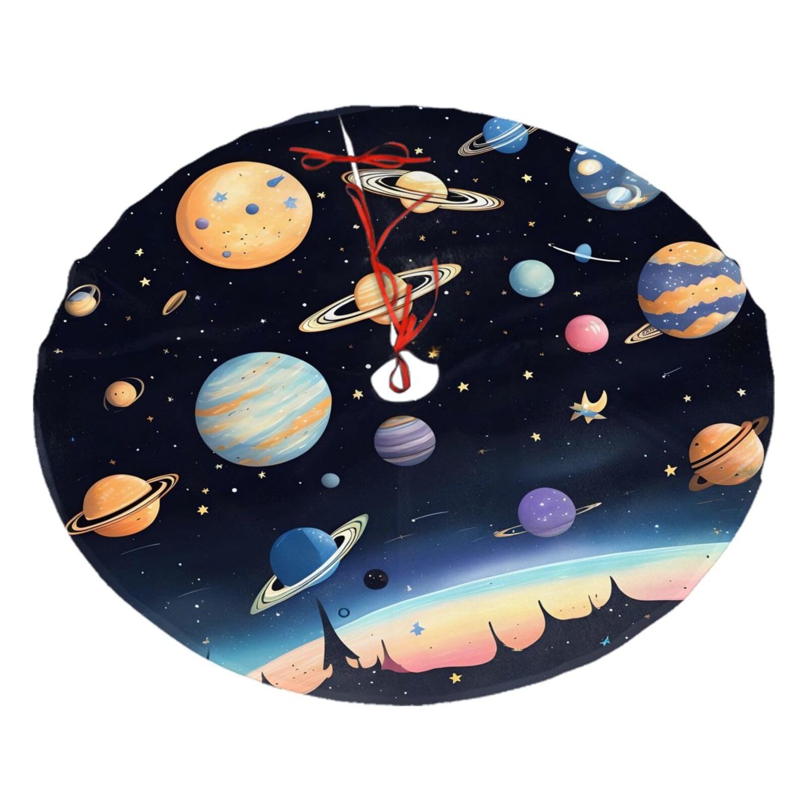 Saturn Jupiter Earth Printed Christmas Tree Skirt Christmas Plush Tree Skirt 36 inches (about91 cm) ChristmasIndoor and Outdoor