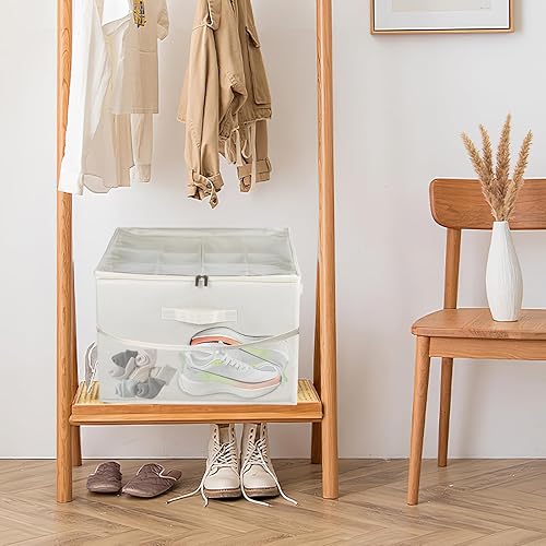 Miniatura 4 de Contenedores de tela para zapatos con bolsillo lateral de malla, caja organizadora de zapatos plegable con divisores ajustables, funda transparente,