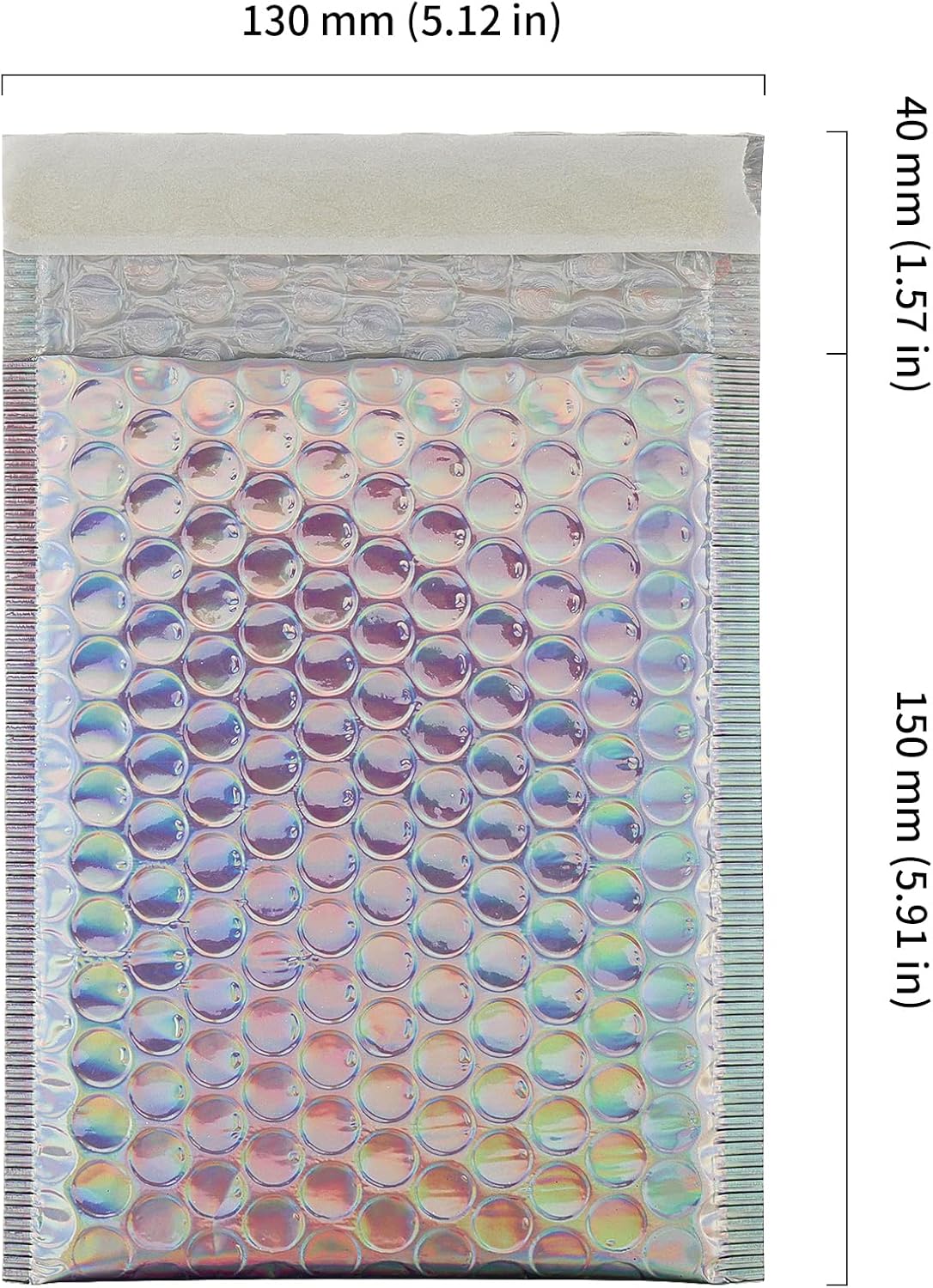 HOIGON 100 PCS 5 x 6 Inch Silver Metallic Bubble Mailers, Foil Glitter Poly Padded Mailing Cushion Envelopes, Holographic Self Seal Adhesive Shipping Bags for Mailing, Packing - Image 2