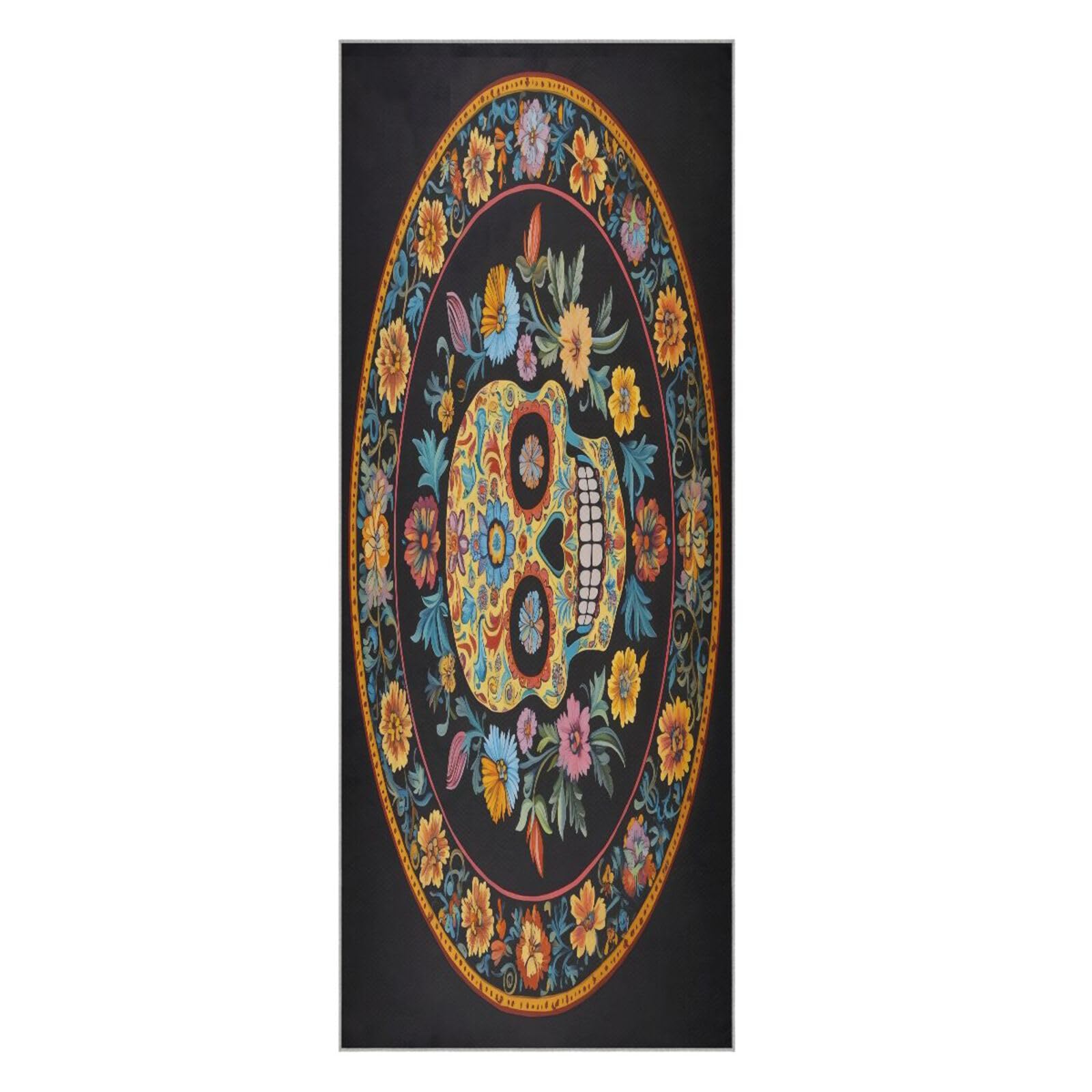 pnyoin Yoga Towel Retro Skull and Flowers Hot Yoga Mat Towel with Grip Dots Sweat Absorbent Non-Slip for Hot Yoga, 24