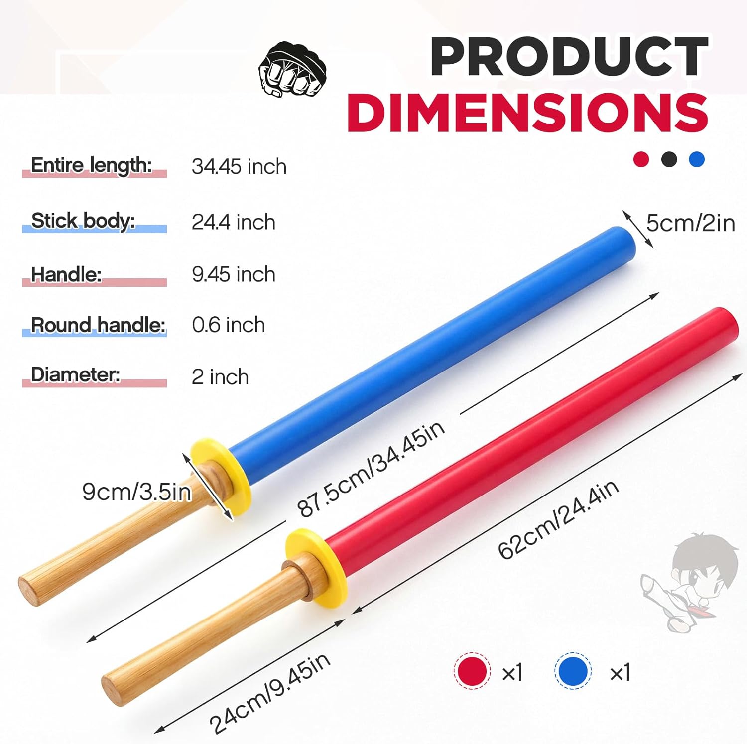 2 pcs 33.5 inches foam swords practice padded sparring sword training kendo sticks bokken for adults martial arts fighting fencing samurai karate ninja red and blue foam & wood