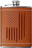 Vista 18 de Frasco azul marino envuelto en cuero de 8 onzas Frasco de acero inoxidable USN para licor - Marrón tabaco, regalos de la Marina de los Estados
