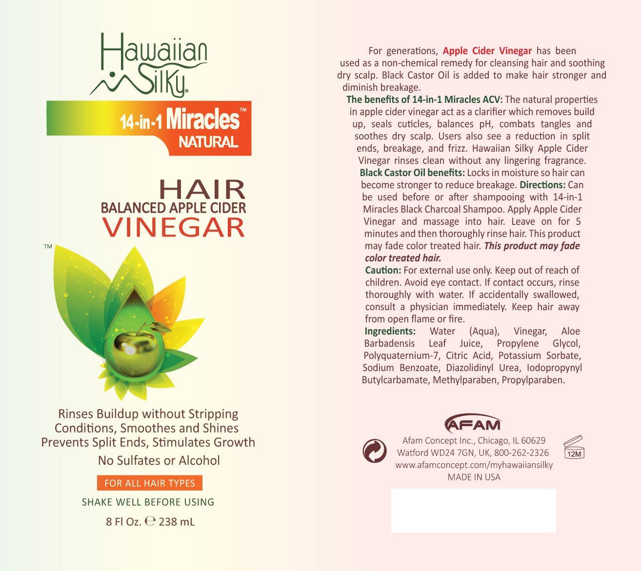 Hawaiian Silky Hawaiian silky 14-in-1 miracles balanced apple cider vinegar with black castor oil 8 fluid ounce, Brown, 8 Fl Ounce