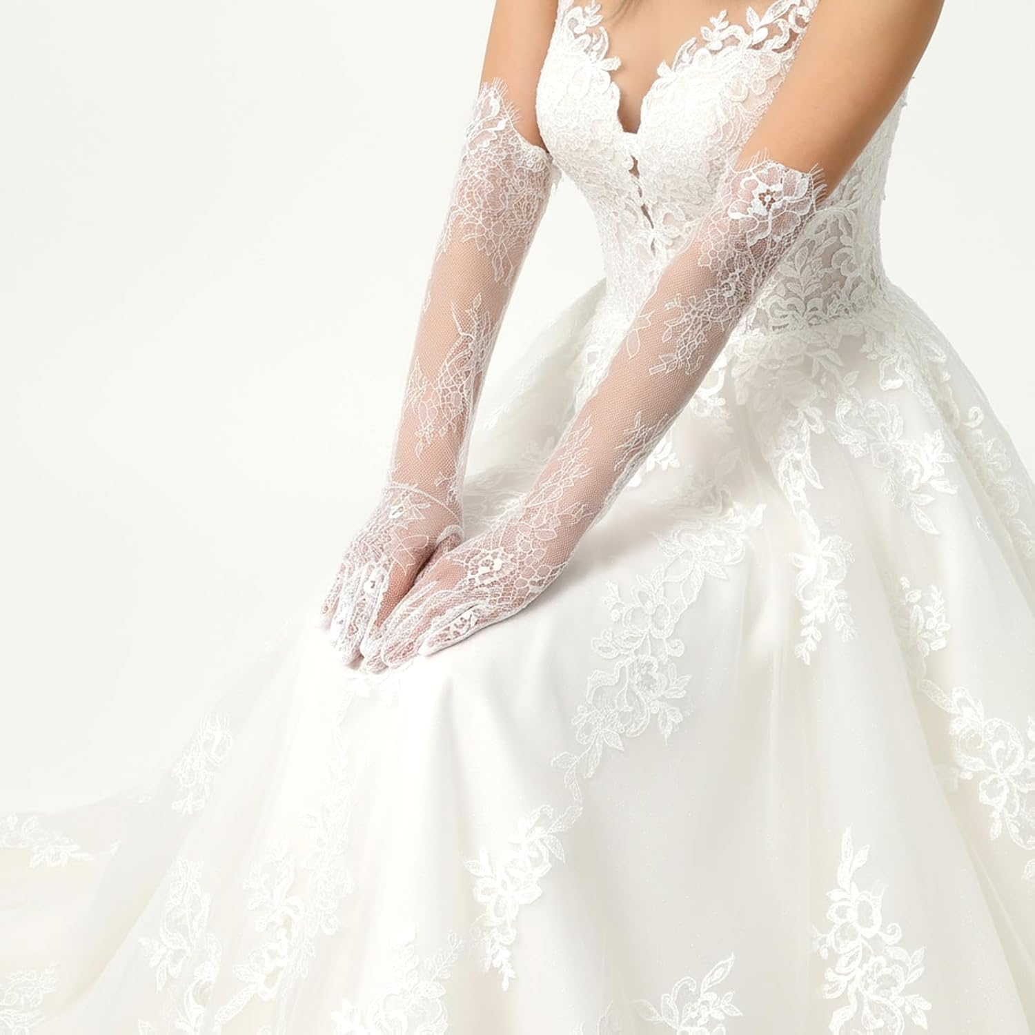 Long Lace Gloves, Elbow Length Mesh Tulle Sheer Wedding Opera Party Costume Gloves for Wedding Engagement Cocktail Cosplay Masquerade White - Image 7