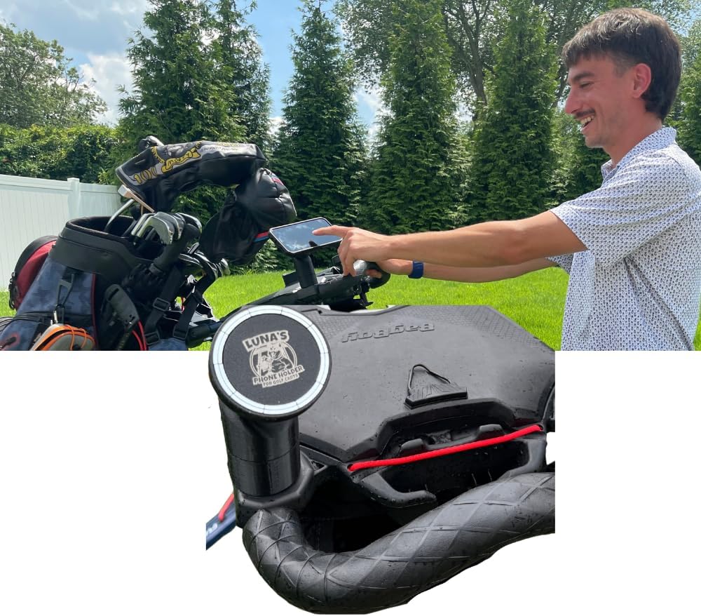 Luna's Bagboy Phone Holder V2 - Magsafe Compatible Phone Mount That secures to Umbrella Port of Bagboy Pushcarts - Compatible with iPhone 12 and Later or Magsafe Compatible Cases