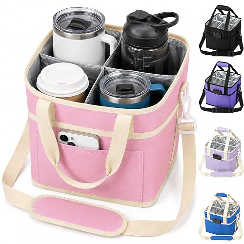 NVXEBOG Reusable 4-Bottle Holder with Strap (Pink)