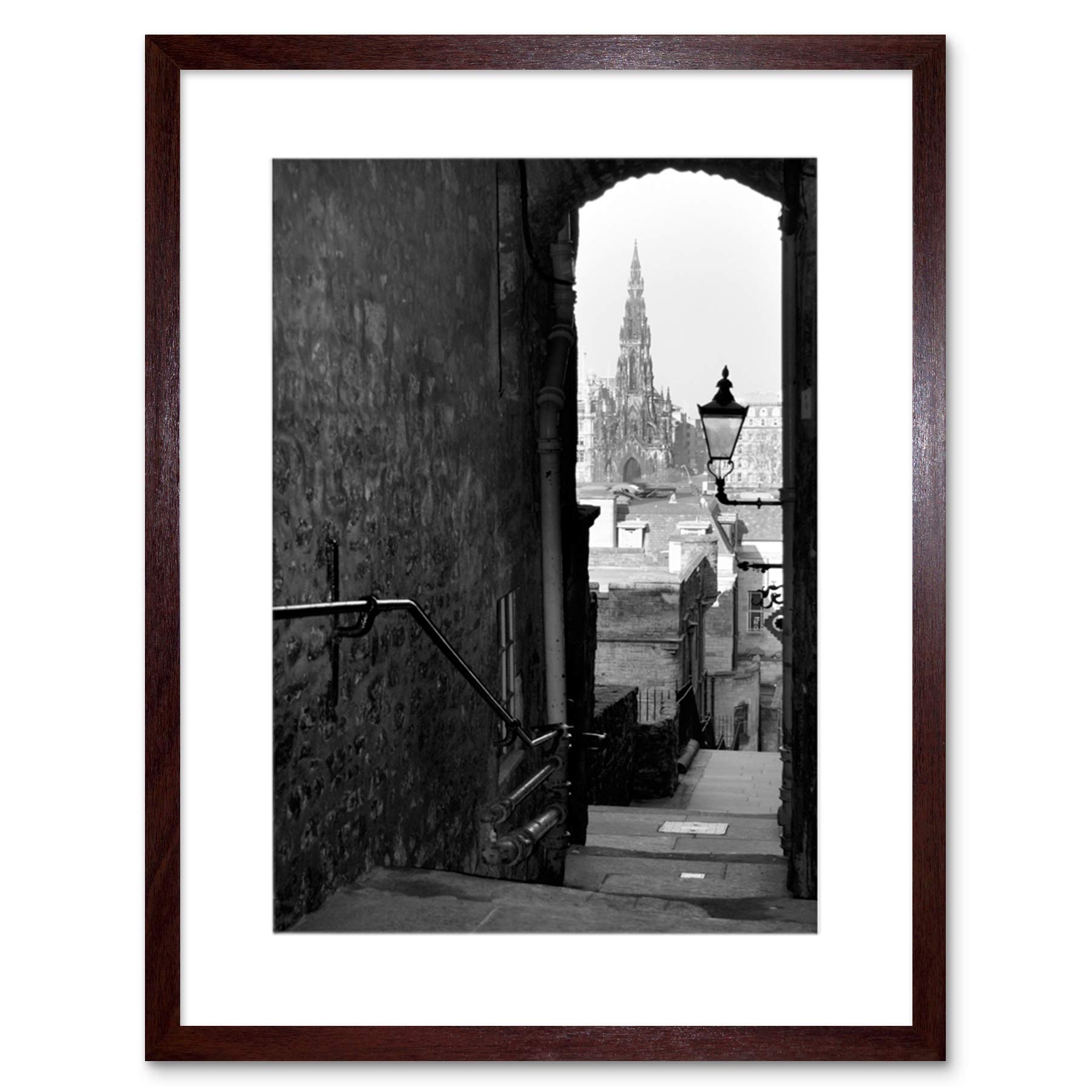 Wee Blue Coo Photo Cityscape Edinburgh Royal Mile Lane Black White Framed Wall Art Print