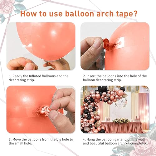 Miniatura 7 de Kit de arco de globos de oro rosa y negro, 102 piezas de color negro mate y perla metálica de confeti de oro rosa, kit de guirnalda de globos de