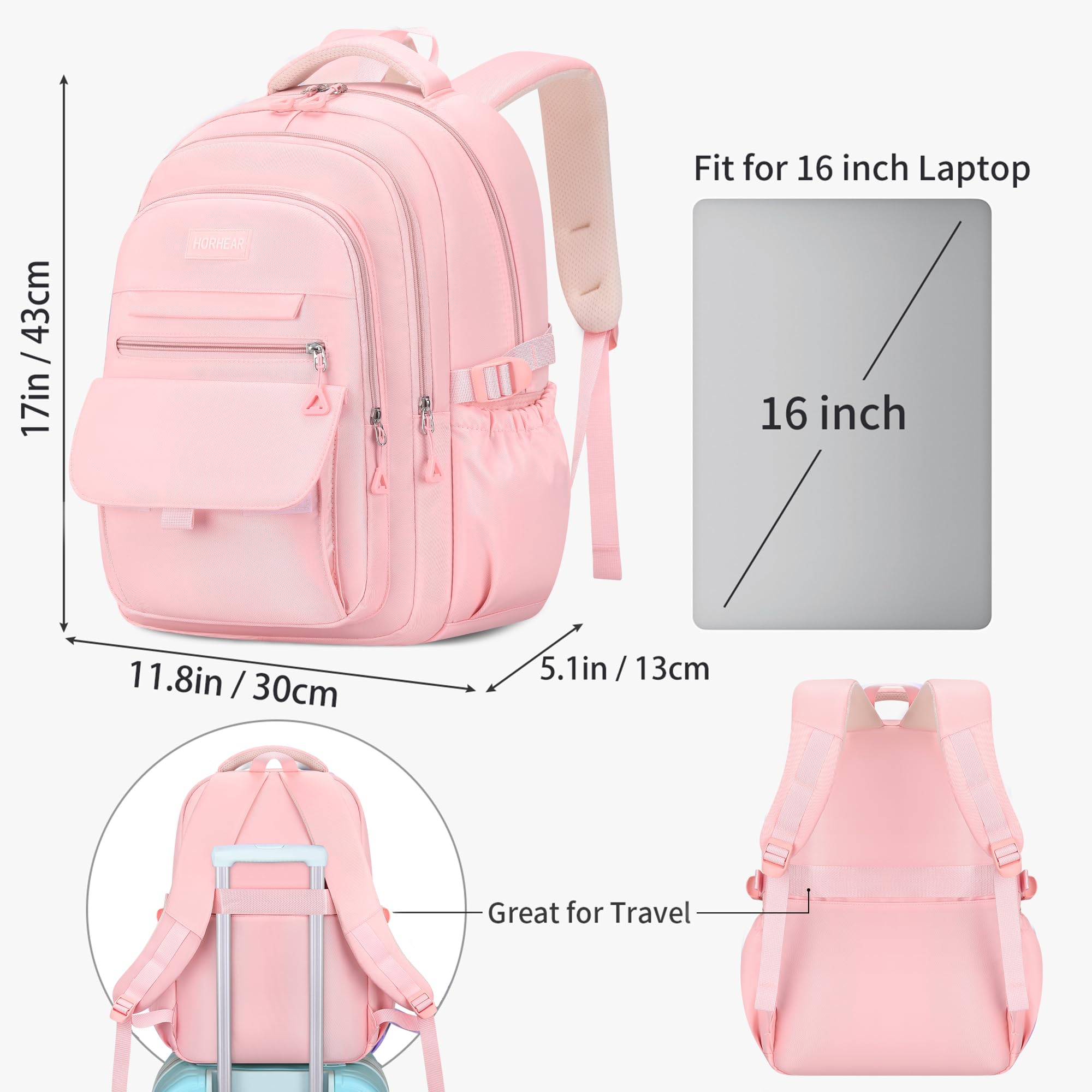 Zaino scolastico per ragazze, zaino estetico da donna, carino zaino, carino zaino per libri, adrette college, Colore: rosa., Einheitsgröße, Stile semplice