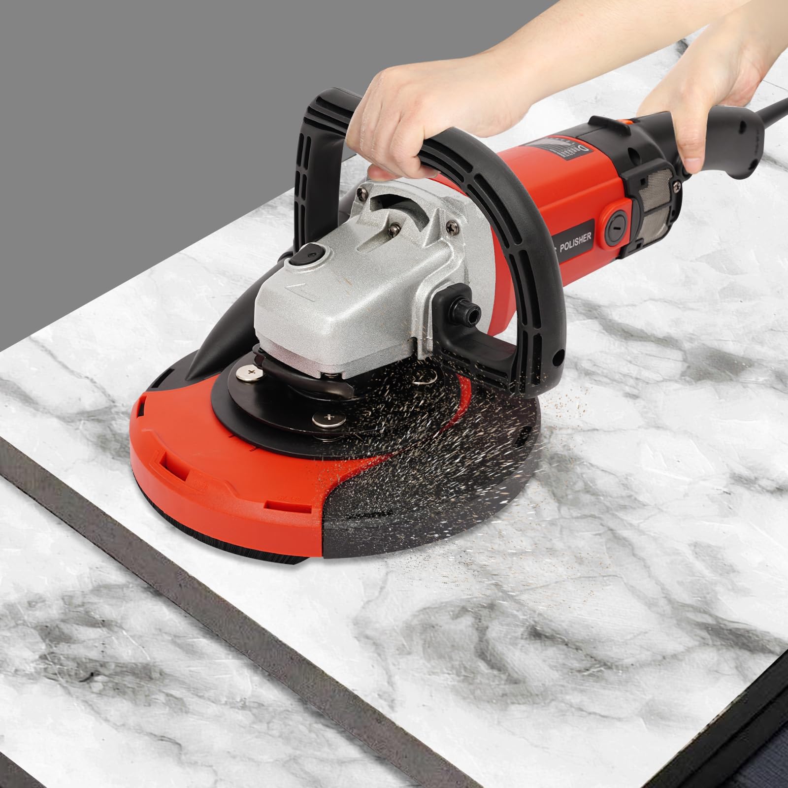 Set di smerigliatrici per calcestruzzo, 1580 W, a 6 velocità, smerigliatrice senza polvere con regolazione della velocità, smerigliatrice angolare Dustless per piastrelle, calcestruzzo (rosso)