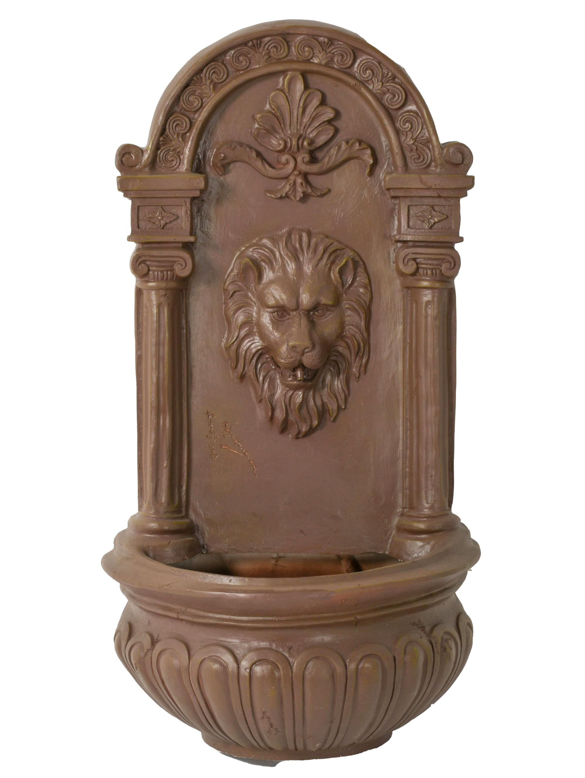 Terra Cotta Lion Wall Fountain – Hanging Design with Ornate Details, Perfect for Adding a Touch of Elegance to Gardens, Patios, or Outdoor Spaces