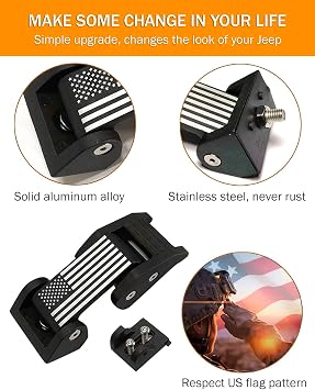Car Hood Latches fit for Jeep Wrangler JK JKU JL JLU 2007-2023 for Gladiator with US Flag Style Aluminum Hood Catches Lock fit for Jeep Accessories