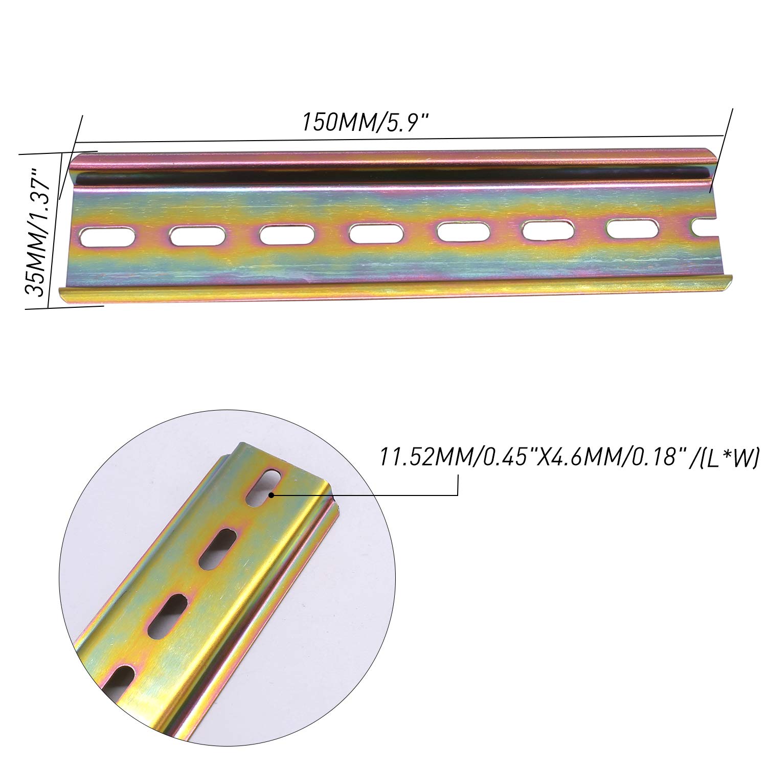 Guide DIN In Acciaio - 5 Pezzi, 35x7.5x150 Mm - Per Armadi Elettrici E Distribuzione - Colore Dorato