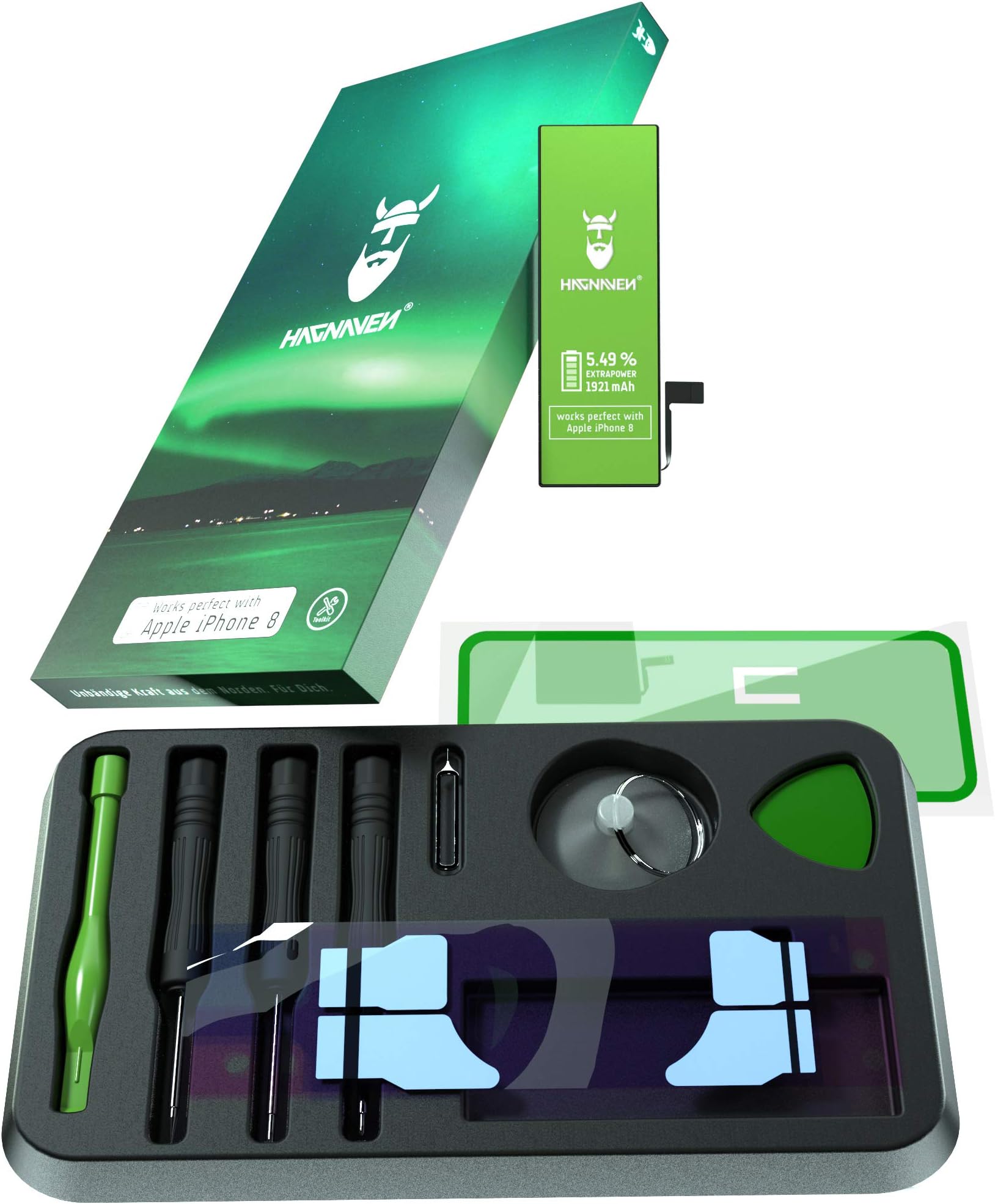 Hagnaven® Li-polymer battery compatible with iPhone 8 | with tools included | powerful spare battery | 1921 mAh | unbeatable power and pure strength | High-end quality cells