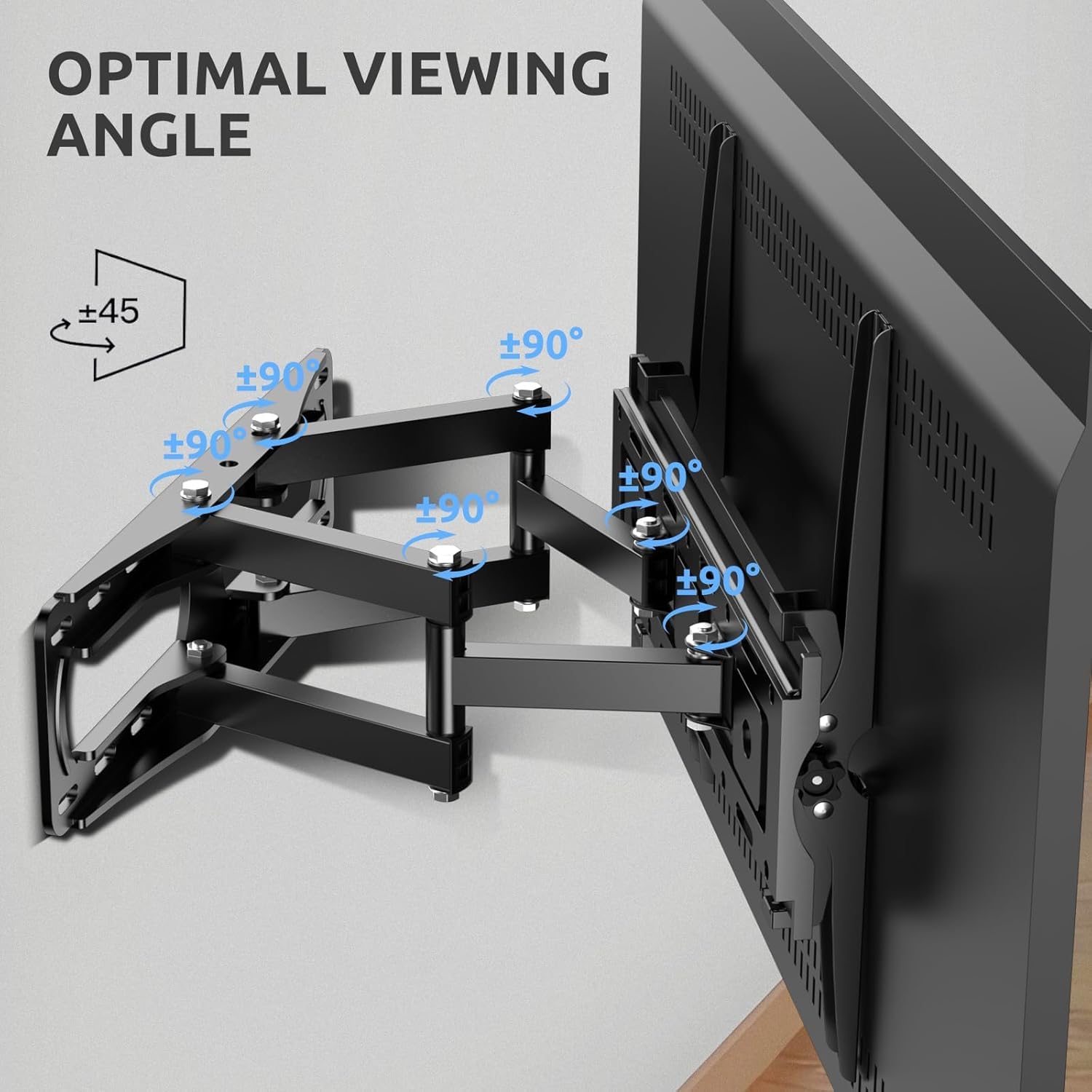 Staffa da parete per TV a schermo piatto curvo da 32-70 pollici, supporto da parete girevole max VESA 400 x 400 mm, supporta fino a 45 kg, inclinazione regolabile su e giù, si estende a doppio