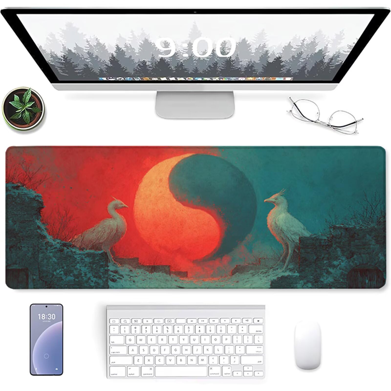 Tai Chi Gamingowa podkładka pod mysz, 1200 x 600 x 3 mm, podkładka pod mysz z antypoślizgową gumową podstawą, podkładka pod mysz XXL ze zszytymi krawędziami, akcesoria gamingowe, do biura, komputera