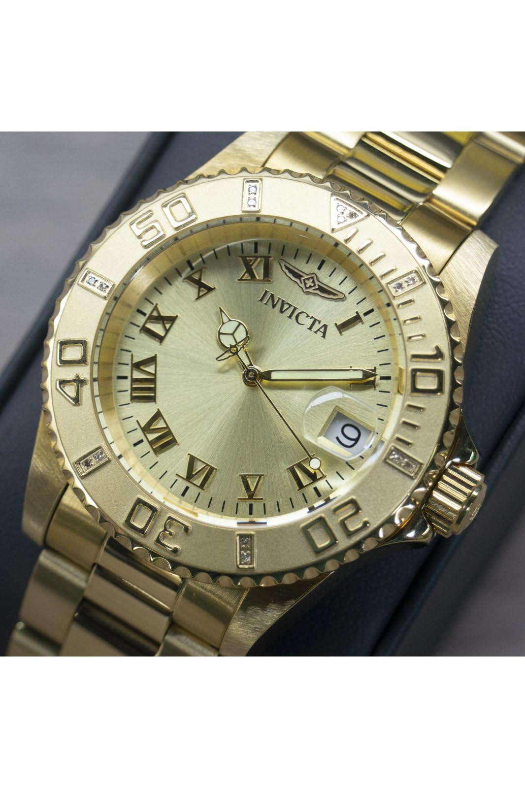 INVICTA Pro Diver 12820 Reloj para Mujer - Movimiento de Cuarzo - Acero Inoxidable con Esfera Dorada - 40 mm - con 15 Diamantes