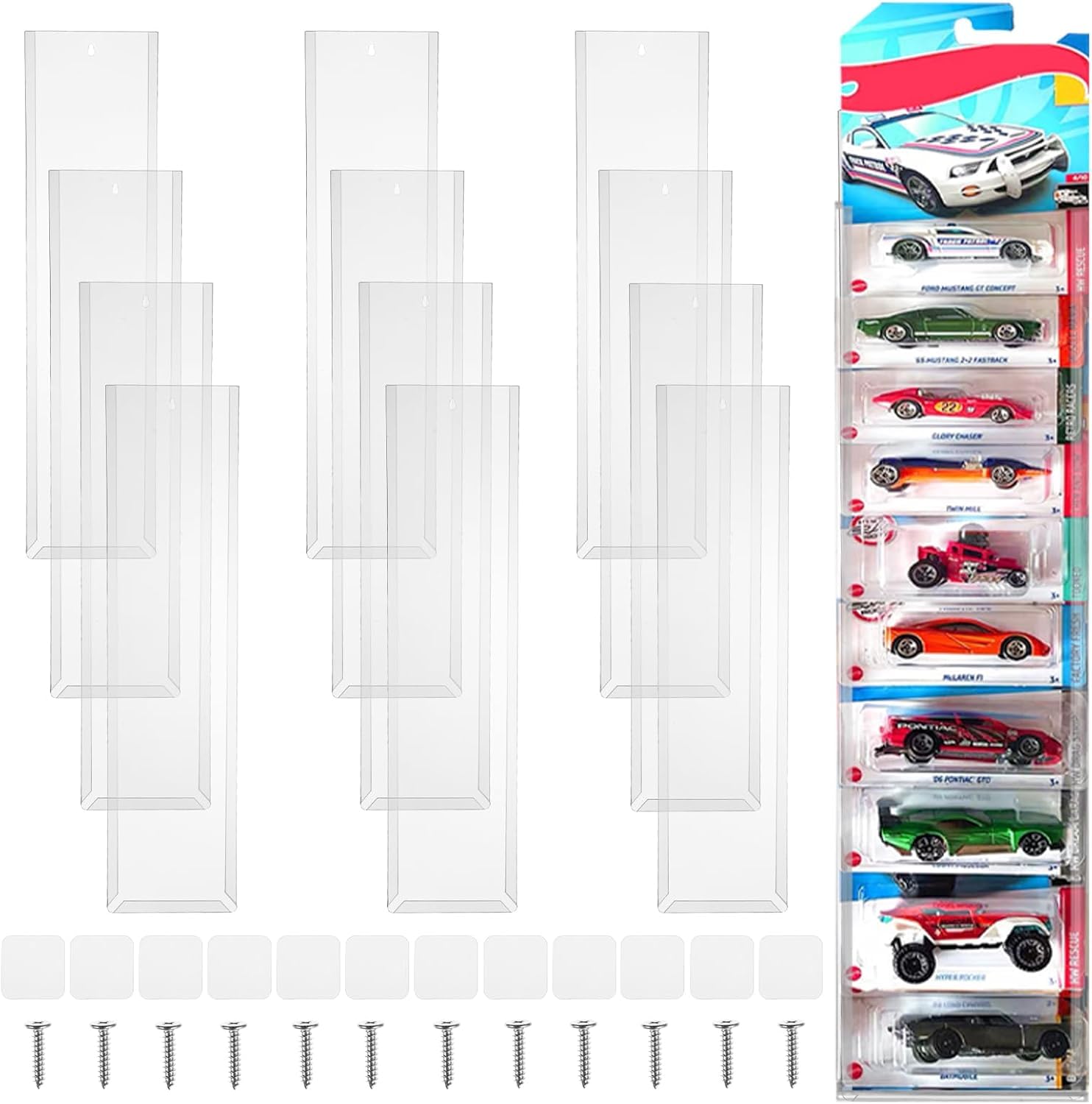 24 PCS Car Diecast Display Case Toy Car Sleeve Match-Box Packaged Cars Storage, 42.5x11.2 cm Display Case Wall Mount Car Storage Organizer Display Shelf Rack Clear Holds Up to 200 Cars for Collectors