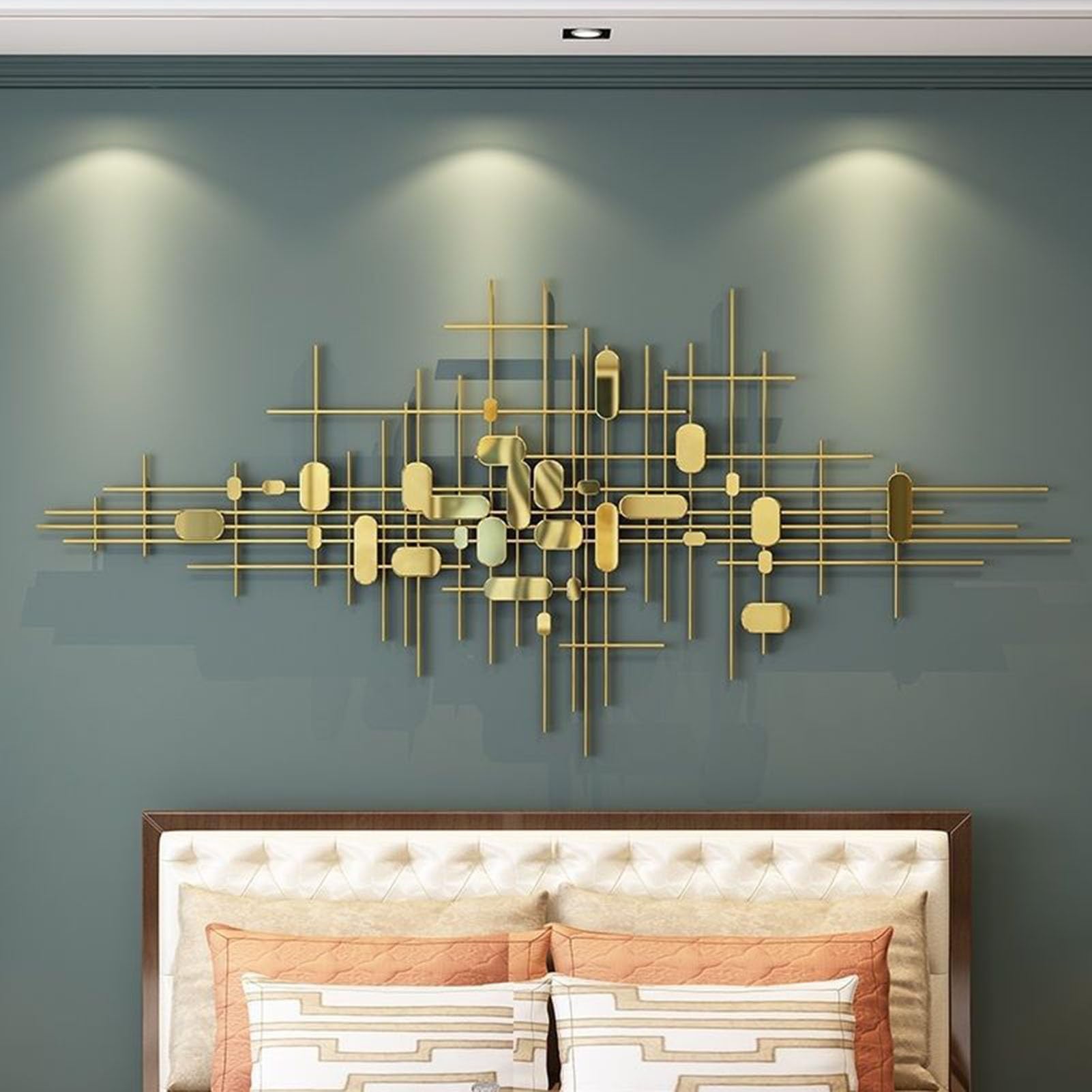 Gold Wanddekoration Für Wohnzimmer, Moderne Luxus Wandkunst 3D Metall Hängende Wand Skulptur, Hintergrundwand Ornament Für Schlafzimmer, Esszimmer, Attraktives Geschenk