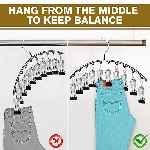 Miniatura 5 de Organizador de leggings para armario, juego de 2 perchas resistentes para pantalones de yoga, 10 clips con capacidad para 20 leggings, organizador