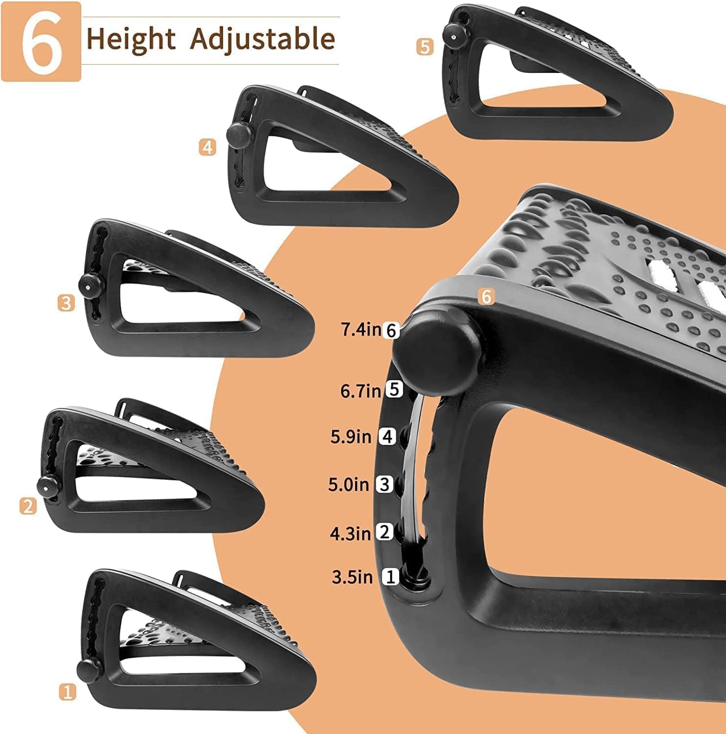 Foot Rest Adjustable Height for Under Desk | Ergonomic Office Footrest with Massage Rollers, Non-Slip Base, and Sturdy Construction for Posture, Pain Relief, and Improved Circulation