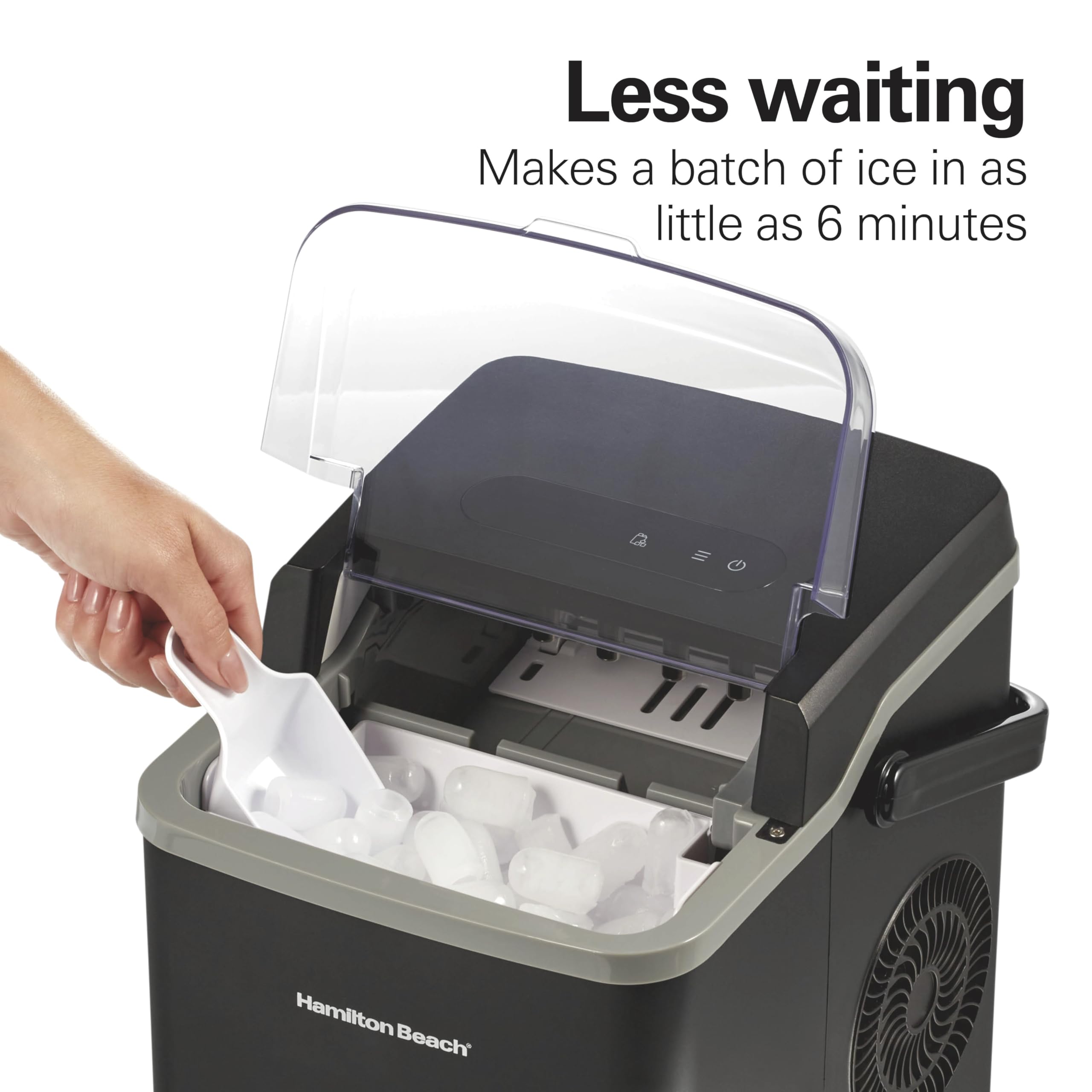 Hamilton Beach Portable Bullet Countertop Ice Maker Machine, Makes 26 Lbs/Day, 9 Cubes Every 6 Minutes, Self-Clean Function, For RV, Office, Kitchen, Dorm, Makes 2 Sizes, Black (86151) on Fridge.com - View 2