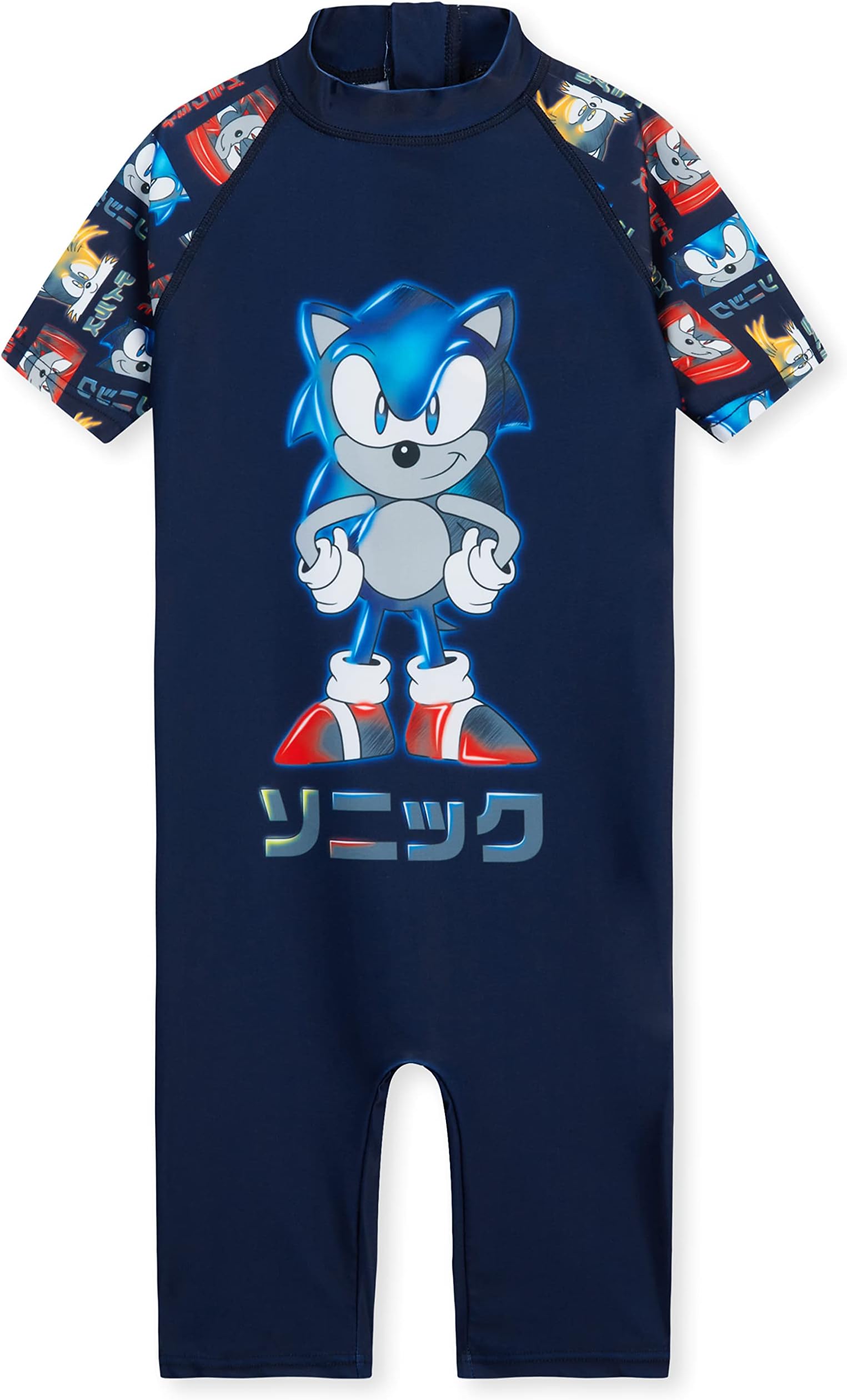 SONIC THE HEDGEHOG Boys Swimming Costume Summer Holiday Essentials for Kids Childrens Swimwear 3-10 Years Short Sleeve Full Body Swimsuit with Zip Beach Pool