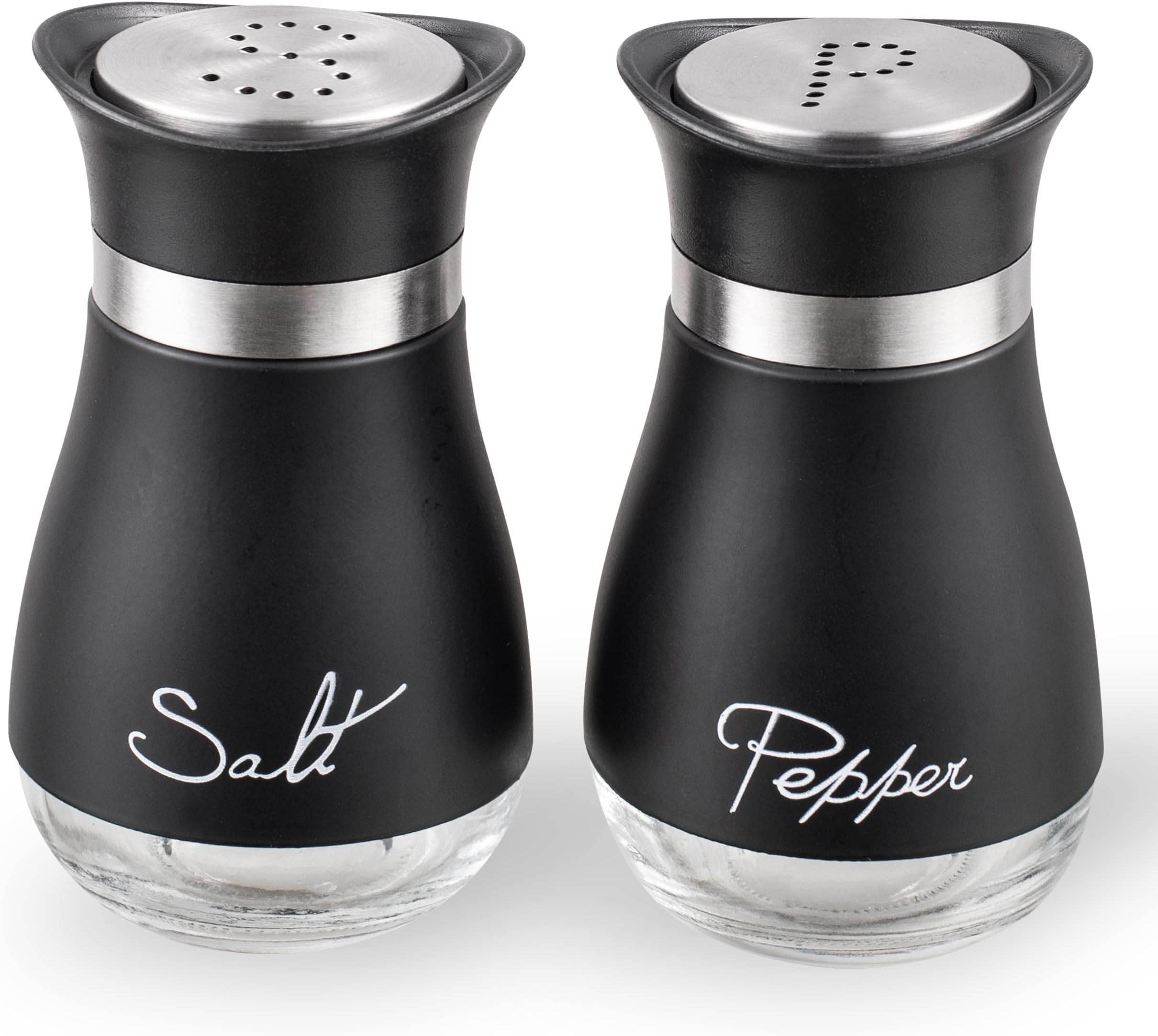 Lonffery Salt and Pepper Shakers, Stainless Steel and Glass Bottle, Set of 2, Black