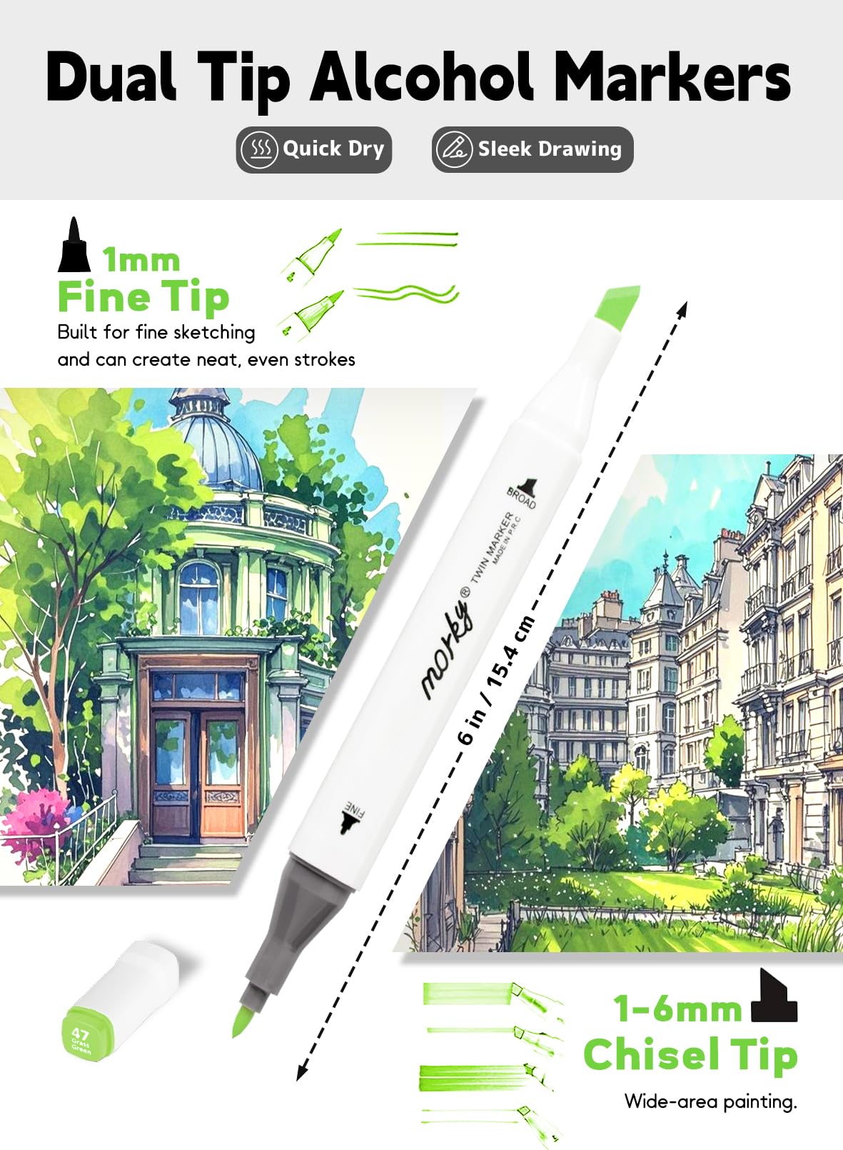 Brled Alkohol-Marker mit kostenloser App, Keilspitze und feiner Spitze, Doppelspitze, Alkohol-Marker-Set für Künstler und Erwachsene, Kunstmarker zum Malen, Ausmalen, Skizzieren und Zeichnen, tolle