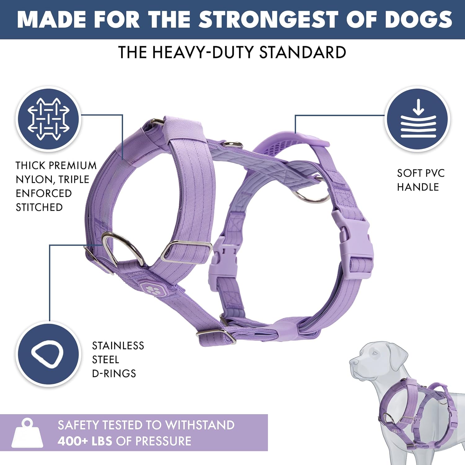Spark Paws No Pull Dog Harness with Handle for Large Dogs, Heavy Duty Dog Harness for Big Strong Breeds, Adjustable, Y Shaped Padded Halter Design with Front Clip - Lilac - M