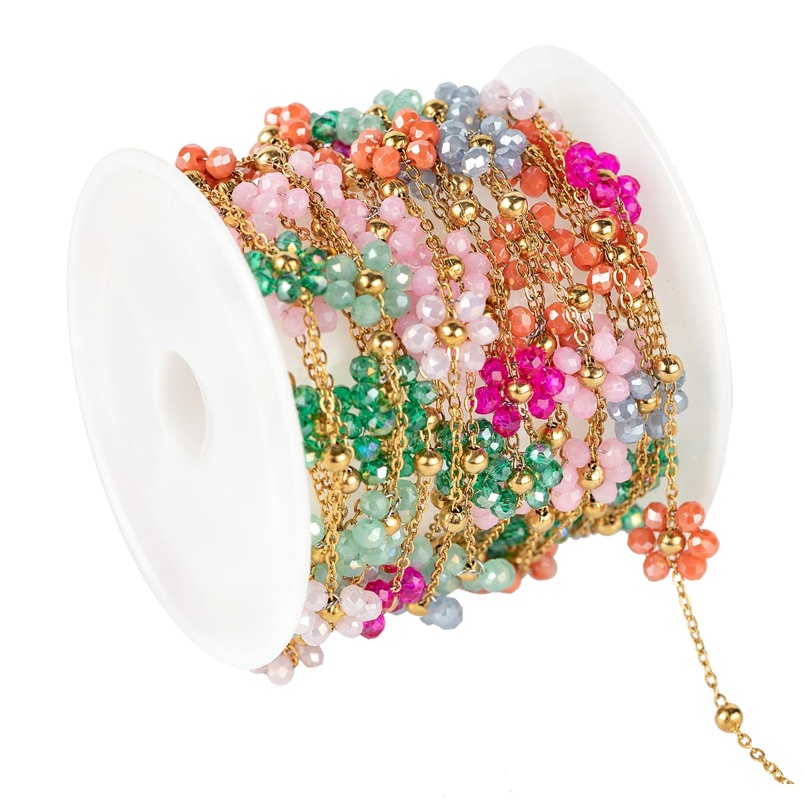 Chaîne en acier inoxydable plaquée or 2,7m pour création de bijoux DIY avec cristal coloré