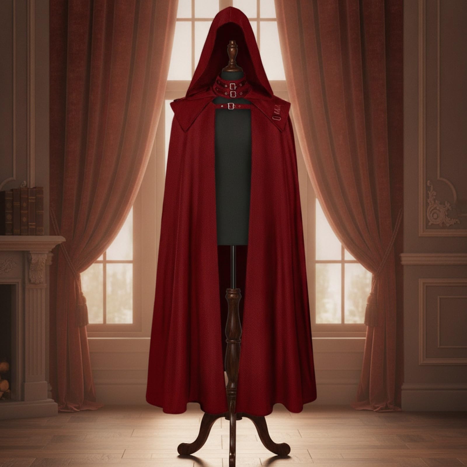 Milageto Capa Exnsa con Hebillas Dramática Capa Cosplay, Ajustable, para Festivales Góticos, Cosplayers, Rojo, M
